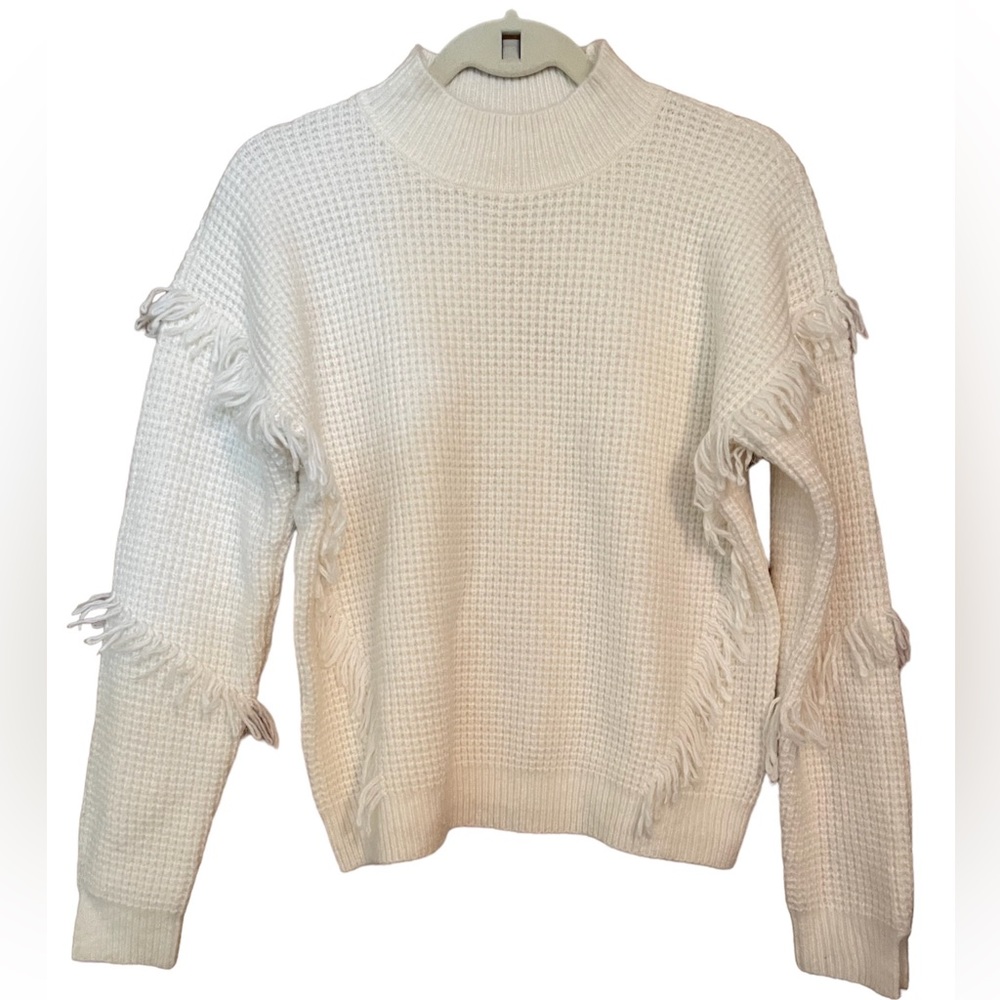 MICHAEL Michael Kors Waffle Knit Sweater with Fringe Cream Colour Medium NWT